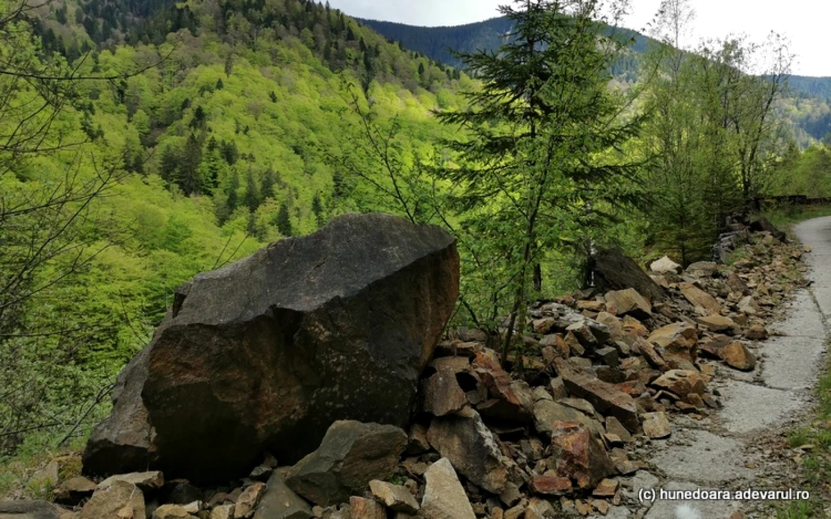 Căderi de bolovani pe şoseaua din Retezat. Foto: Daniel Guţă. ADEVĂRUL