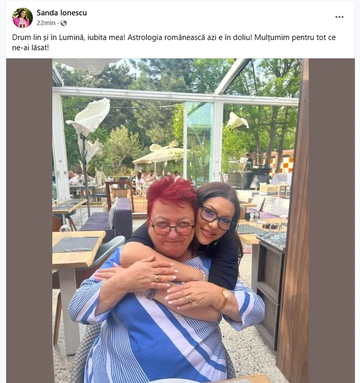 Sanda Ionescu a anunțat moartea astrologului Minerva / foto: social media