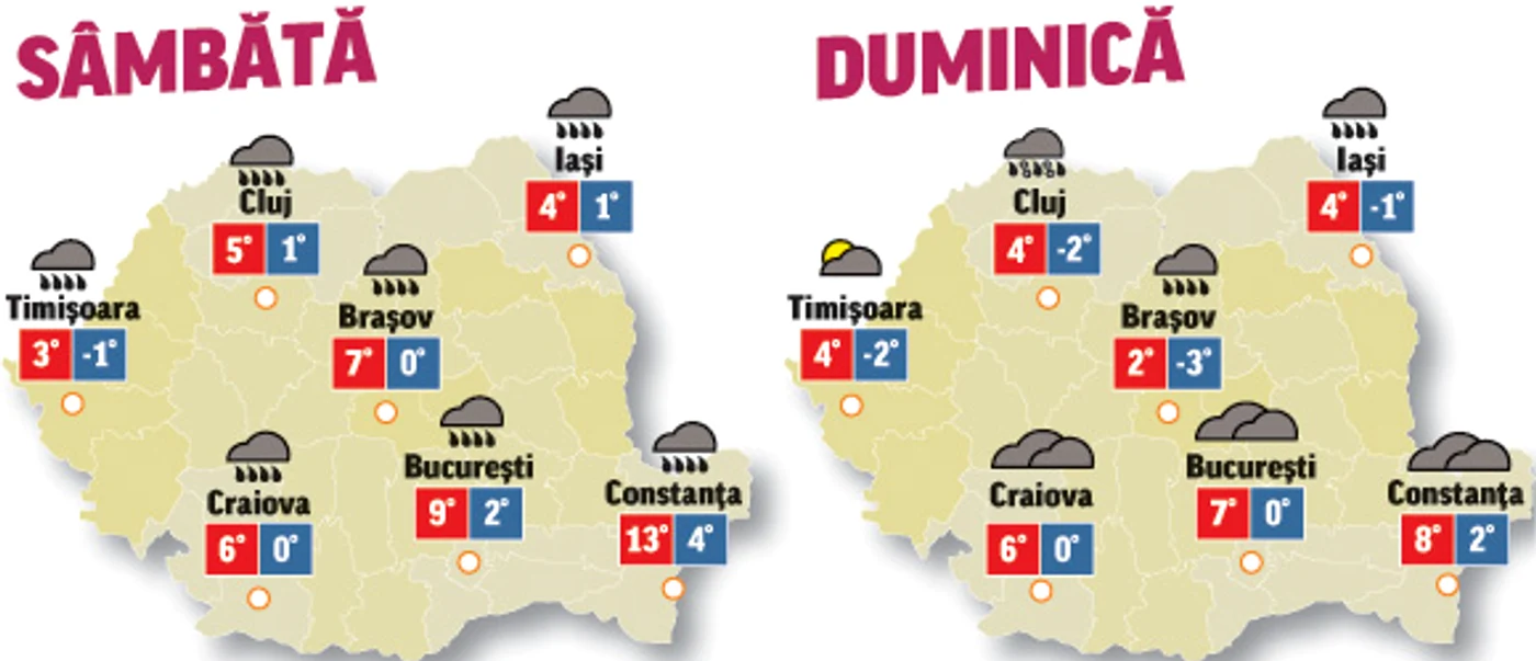 Prognoza meteo pentru următoarele două zile anunță că vremea va fi capricioasă