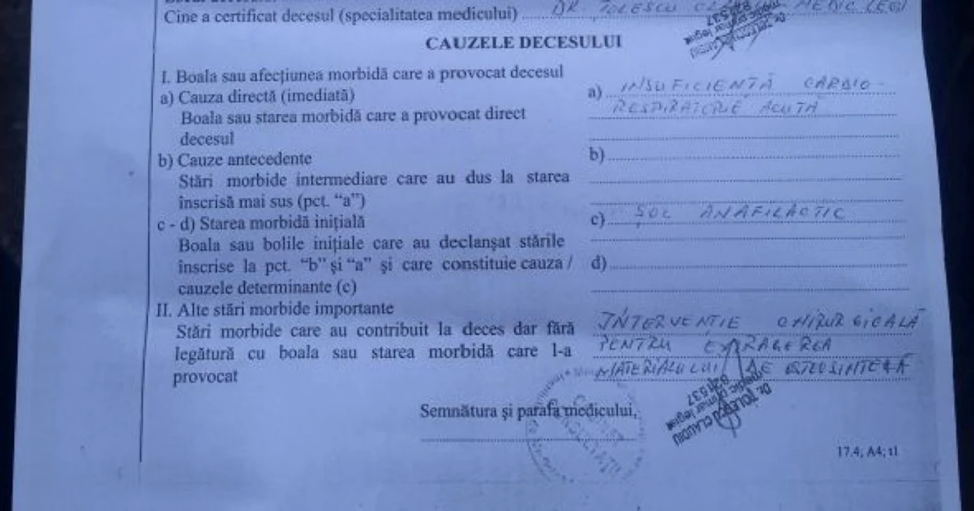 Rudele femii susţin că a decedat din cauza unei injecţii cu Piafen