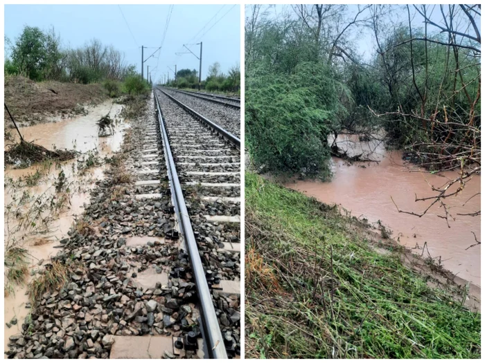 Calea ferată a fost acoperită de ape FOTO: CFR