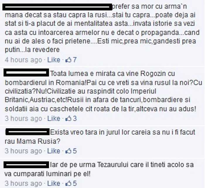 Facebook lui Rogozin, asaltat de români