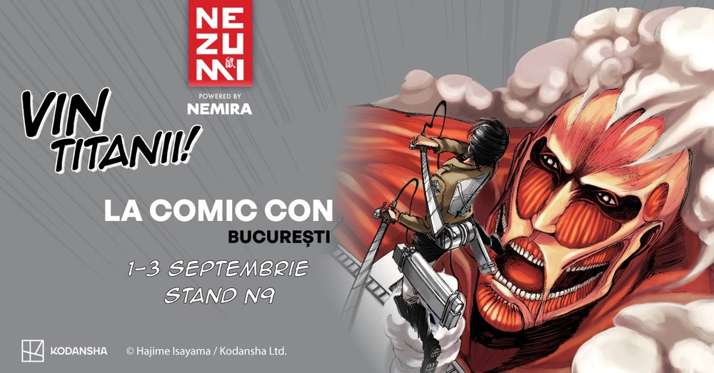 VIN TITANII la Comic Con București! Direct din Japonia, pe 1 septembrie se lansează  cea mai cunoscută manga din lume 