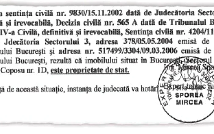 Expertiza care atestă dreptul de proprietate al statului