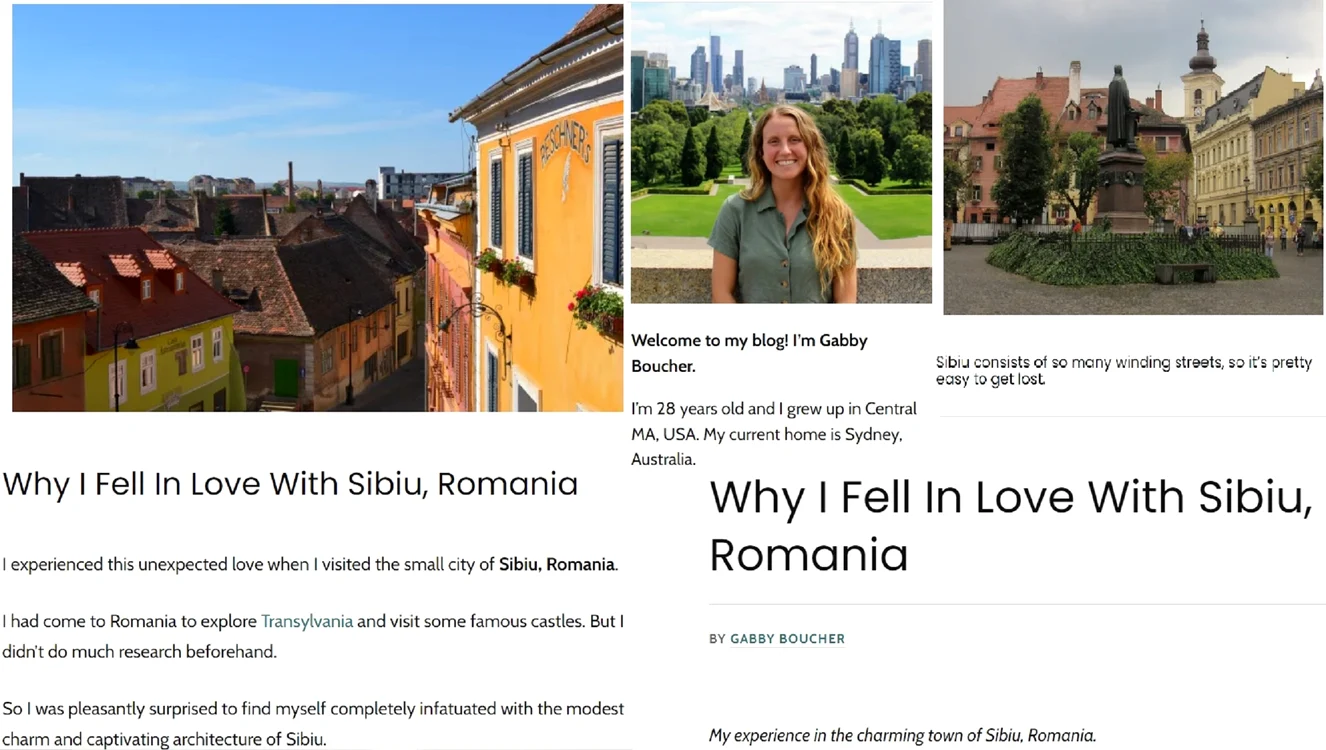 Sibiul descoperit de o vloggeriță de travel din America&Asustralia Colaj budgettravelwithgabby