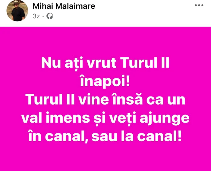 Postarea făcută de actorul Mihai Mălaimare FOTO  : FB