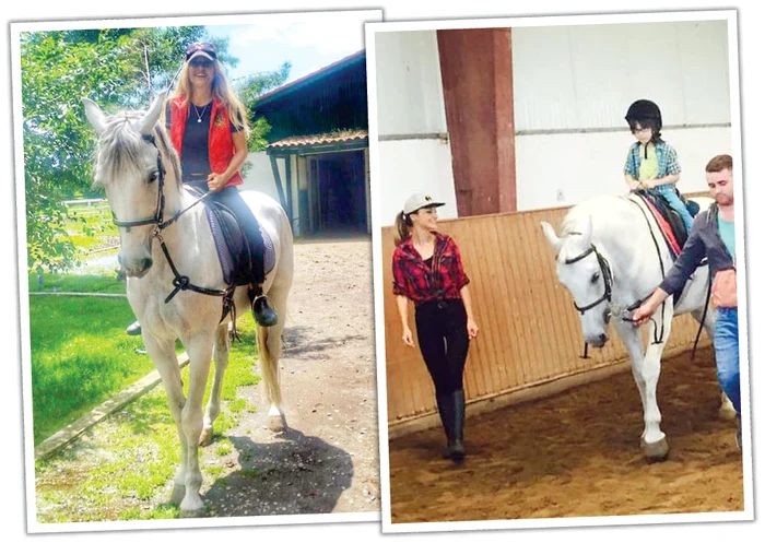 Florentina Opriş şi Andreea Runceanu  (cu fiul ei) merg la călărie într-un  centru din apropierea Bucureştiului