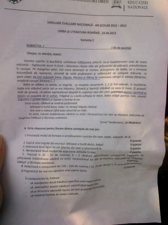 subiecte simulare capacitate bucuresti romana 1
