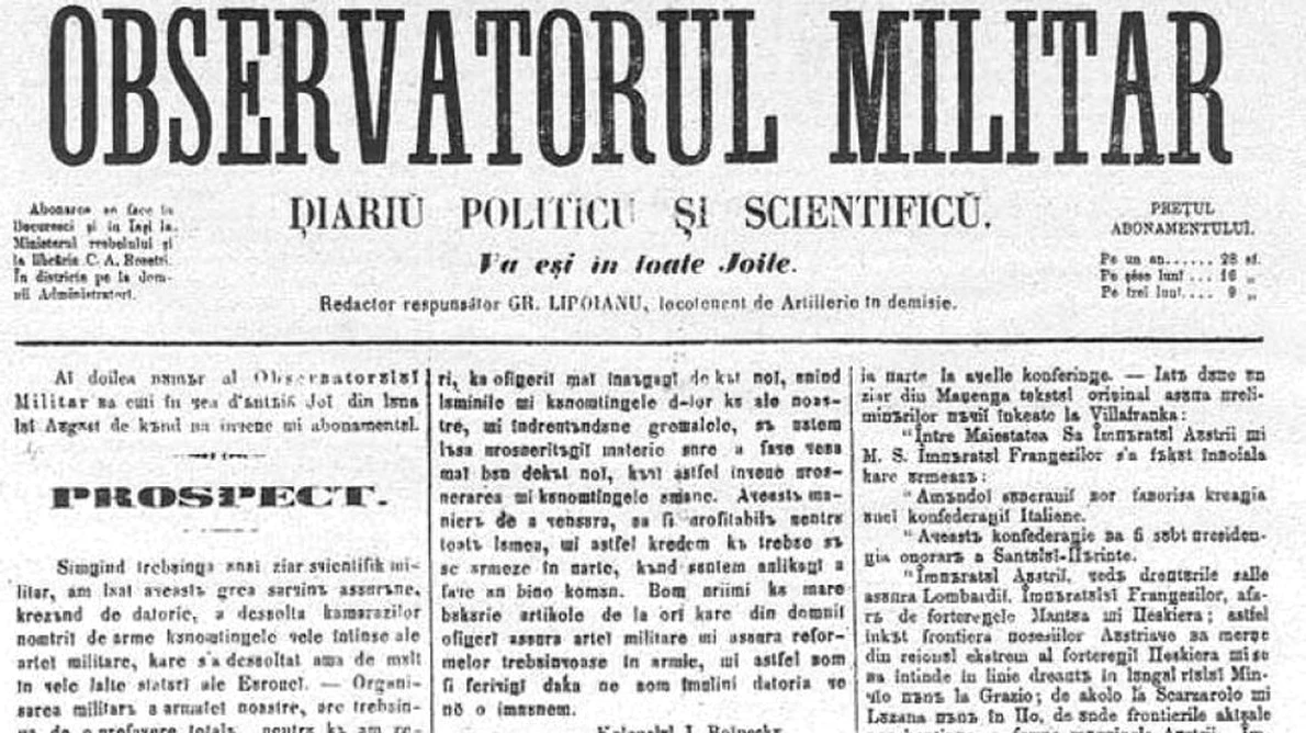 155 de ani de presă militară românească  Cum arăta primul număr al publicaţiei «Observatorul militar» jpeg