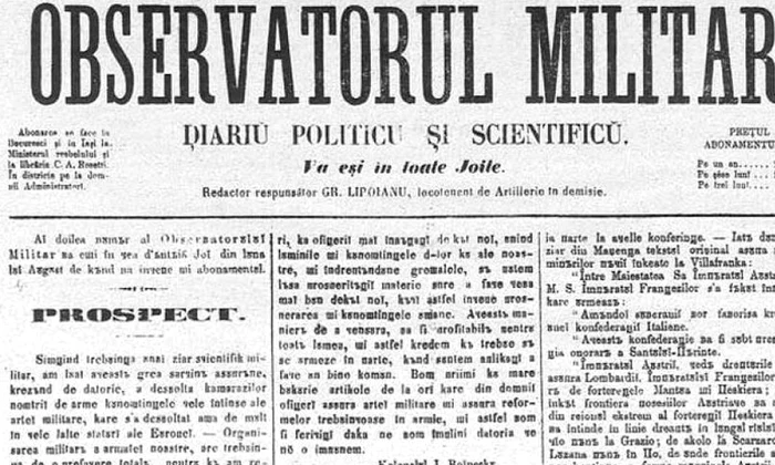 155 de ani de presă militară românească  Cum arăta primul număr al publicaţiei «Observatorul militar» jpeg