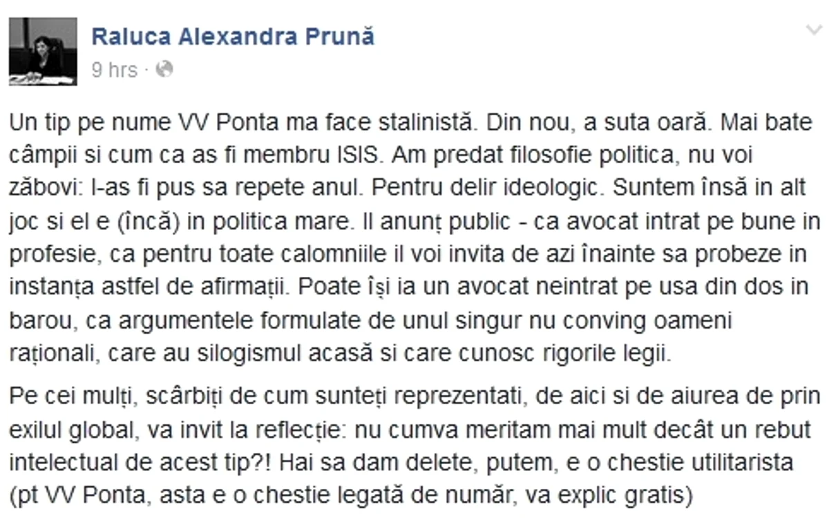 Acesta este mesajul Ralucăi Prună