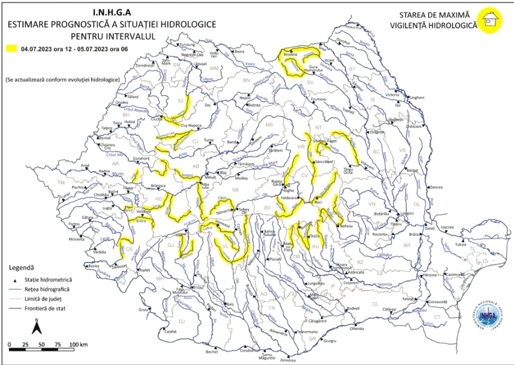 Bazinele hidrografice vizate de atenționare. FOTO: INHGA