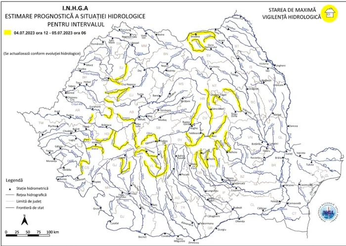 Bazinele hidrografice vizate de atenționare. FOTO: INHGA