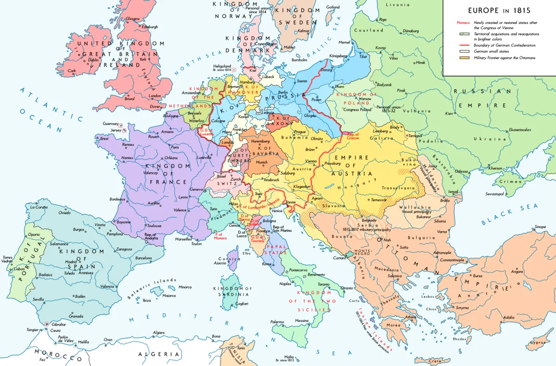 Granițele statelor europene stabilite de Congresul de la Viena