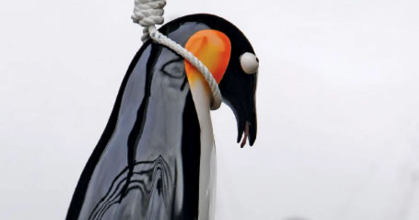 „Sinuciderea pinguinului”, ca simbol al sinuciderii colective. Manifest al artistului Vincent J.F. Huang 
