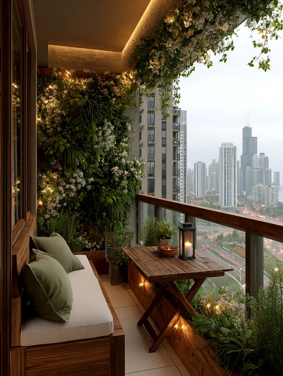 Idei spectaculoase pentru amenajare de balcon cu plante în ghiveci și lumini ambientale-Ideal House