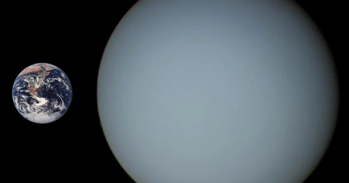 Mărimea lui Uranus comparată cu cea a Pământului (Foto: NASA)