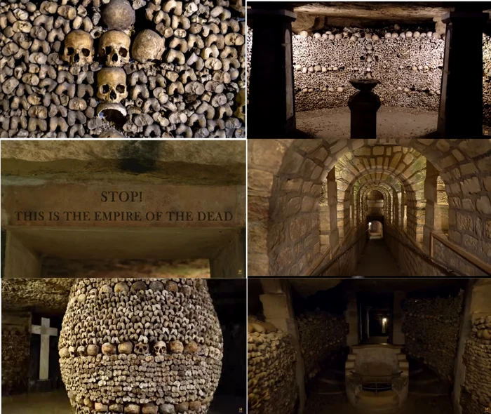 Catacombele misterioase ale Parisului - imagini de arhivă Colaj YouTube