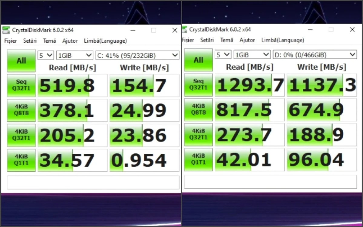 SSD XPG SPECTRIX S20G RGB CrystalDiskMark comparatie