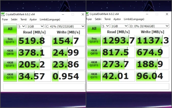 SSD XPG SPECTRIX S20G RGB CrystalDiskMark comparatie