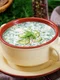 summer yogurt cold soup with egg cucumber dill wooden table jpg