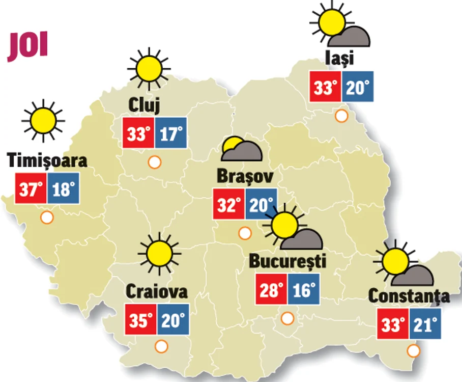 Prognoza meteo 13 august anunță și astăzi vreme caniculară, mai ales în zonele sudice, vestice și crentrale ale țării