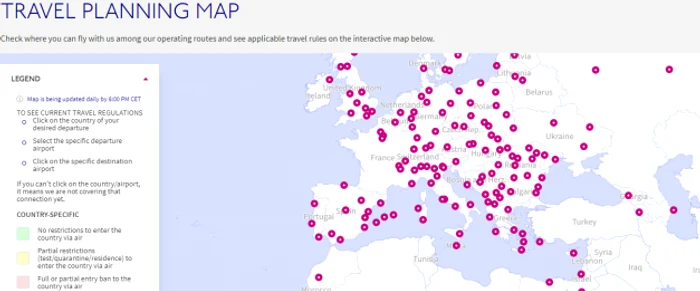 harta planificare calatorii wizz air cu legenda