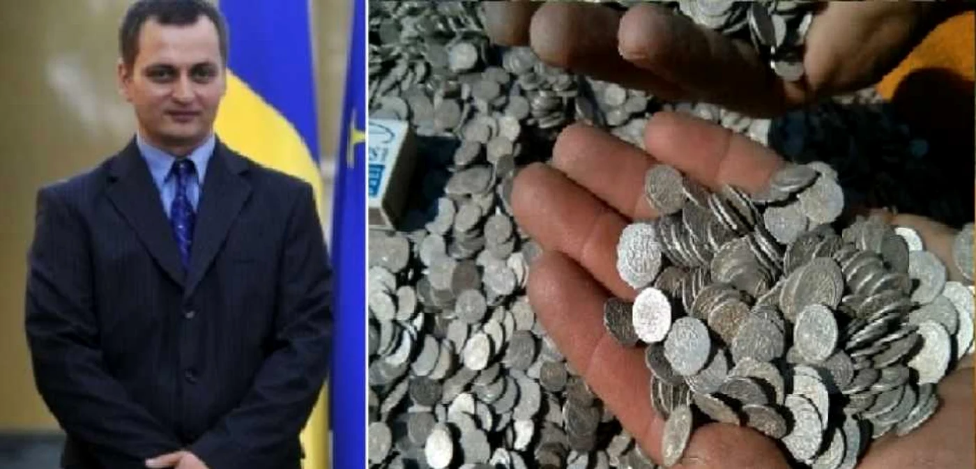 Tezaurul monedelor otomane din Budeşti - comoara găsită de Iulian Enache din Goleşti - Vâlcea Foto colaj