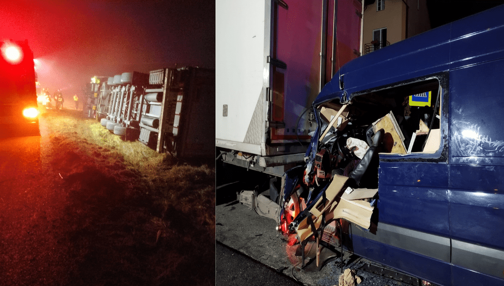 Un bulgar s-a răsturnat cu camionul pentru a ocoli DN7, iar o dubă cu pasageri a intrat într-un TIR FOTO