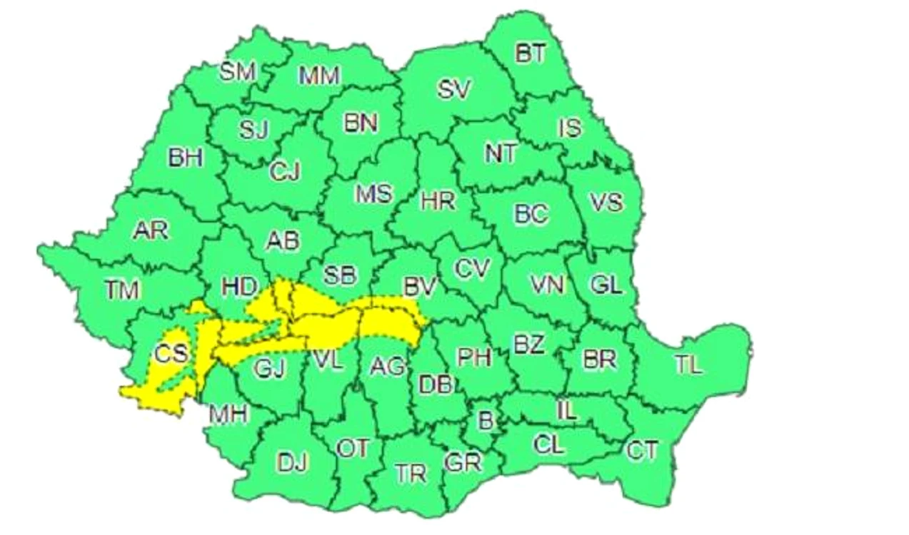 Codul Galben vizează opt județe Foto: ANM