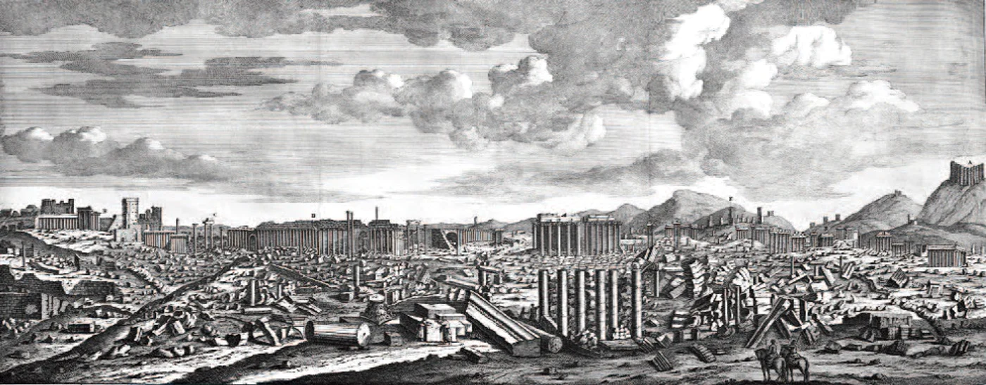 Ruinele Palmirei,  gravură de final de secol XVII (autor: Cornelis de Bruijn)