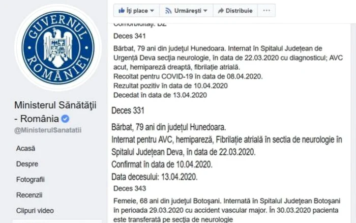 Captură Ministerul Sănătăţii / Facebook.