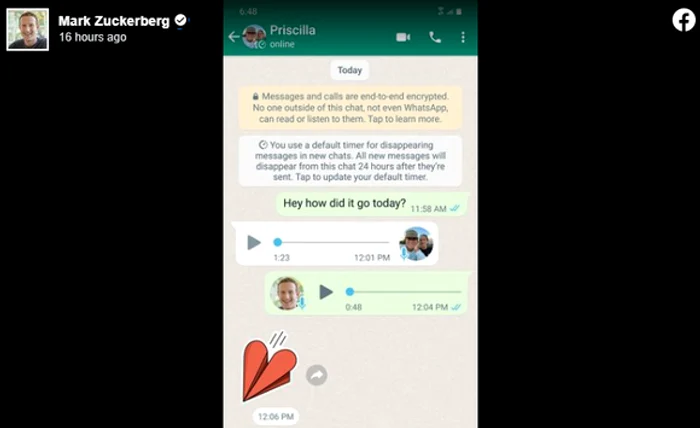 Conversația pe care Mark Zuckerberg a avut-o cu soția lui, pe Facebookfoto: Facebook
