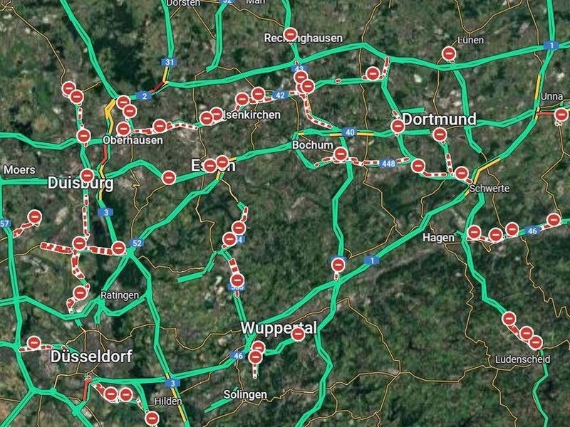 Haos pe autostrăzile din Germania, după ce Google Maps a arătat în mod eronat că sunt închise. Harta s-a umplut de puncte roșii