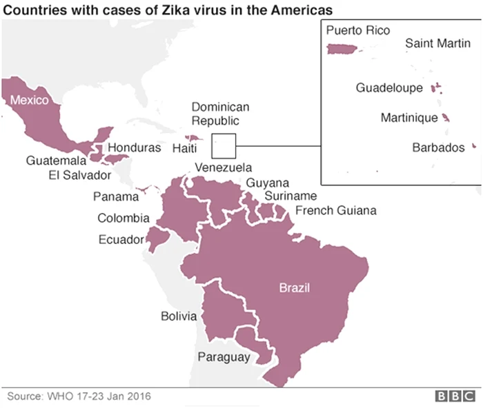 Statele din cele două Americi în care s-au înregistrat cazuri de infectare cu virusul Zika