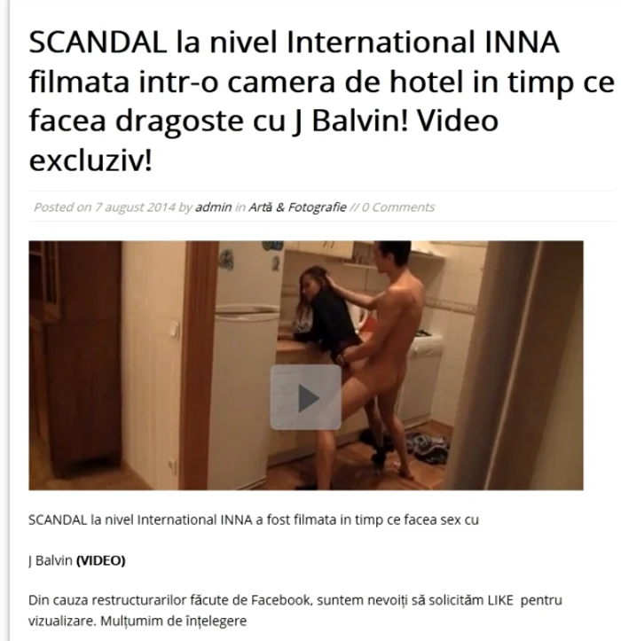 Un site încearcă să păcălească publicul cu un cadru luat dintr-un film porno şi numele Innei