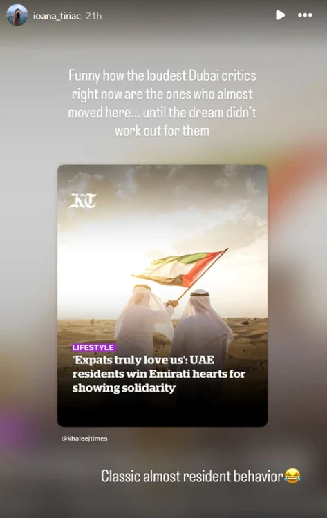 Postarea Ioanei Țiriac - Foto: Instagram 