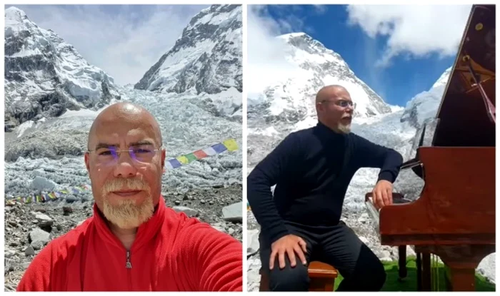 Pianistul Zoltán Thurzó a reuşit să susţină concertul la o înălţime de 5364 m. FOTO: arhiva personal