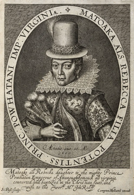 Pocahontas, gravură din 1616 de Simon van de Passe