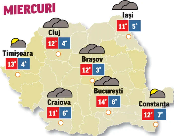 Astăzi cerul va fi acoperit în toate regiunile țării și spe seară vor cădea precipitații