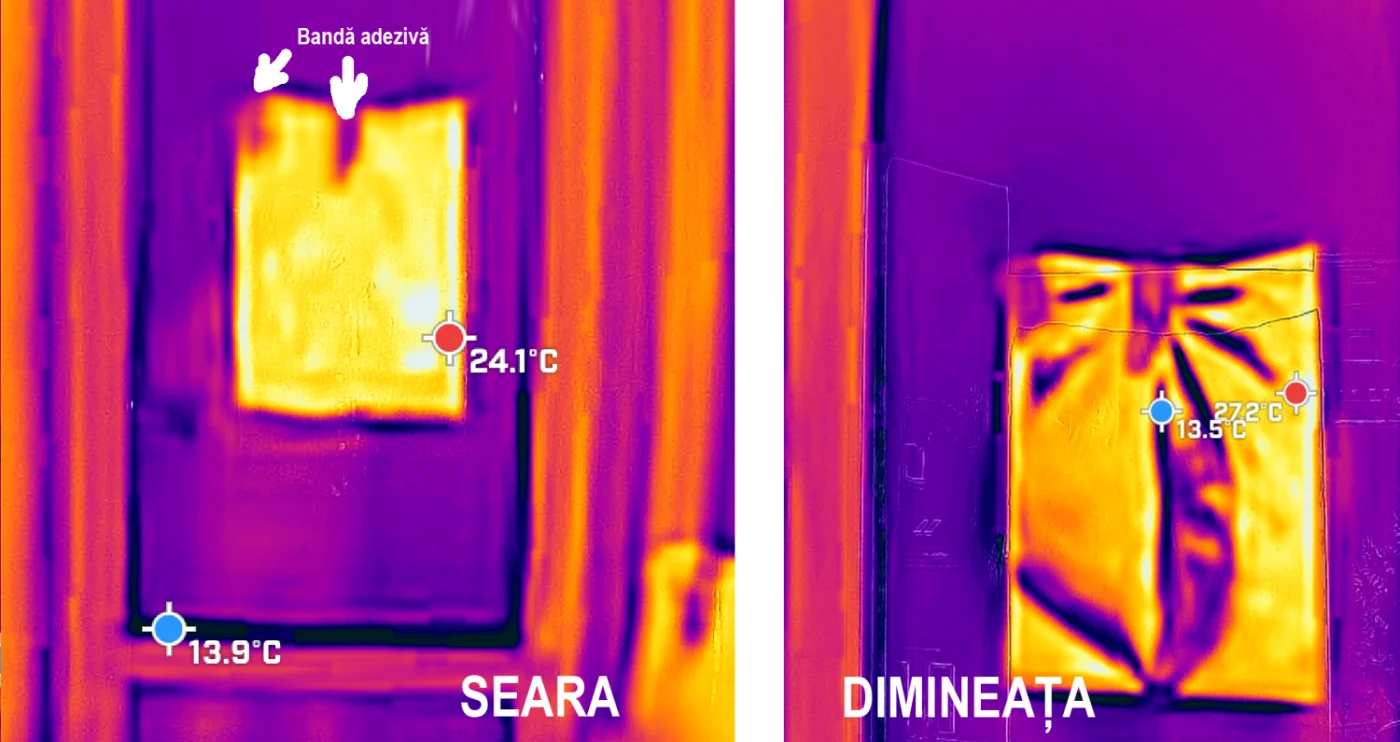 Fotografie termică a unei folii de aluminiu pe geam
