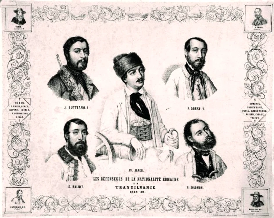 Avram Iancu alături de patru dintre tribunii săi/Sursa foto Muzeul Naţional al Unirii