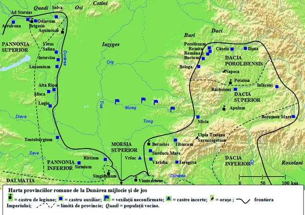 Harta provinciilor romane de la Dunărea mijlocie și de jos