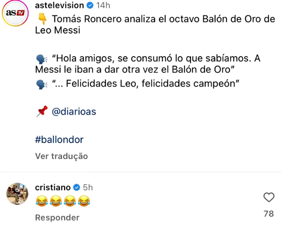 Reacția lui Ronaldo la postarea jurnalistului spaniol