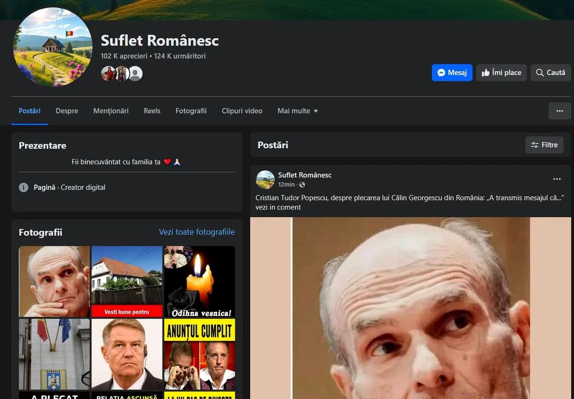 pagina falsa Suflet Romanesc continut identic Parintele Necula foto Facebook jpg