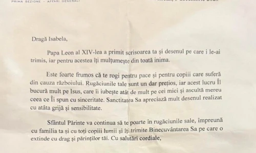 scrisoare de la papa leon pentru o fata din bucuresti foto vatican news png