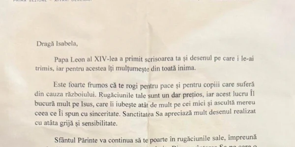 scrisoare de la papa leon pentru o fata din bucuresti foto vatican news png