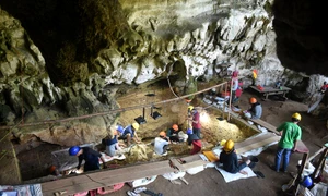Cercetări arheologice în peștera Leang Bulu Bettue din sudul insulei Sulawesi, Indonezia (© Basran Burhan / Griffith University)