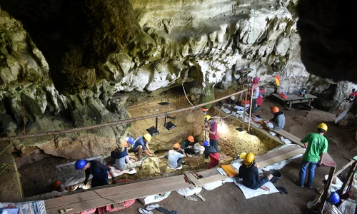Cercetări arheologice în peștera Leang Bulu Bettue din sudul insulei Sulawesi, Indonezia (© Basran Burhan / Griffith University)