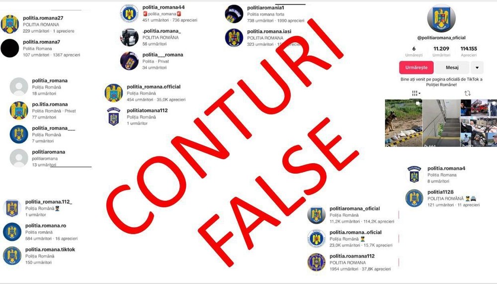 MAI: Peste 160 de conturi de TikTok care foloseau însemnele Poliției Române și a altor structuri au fost eliminate